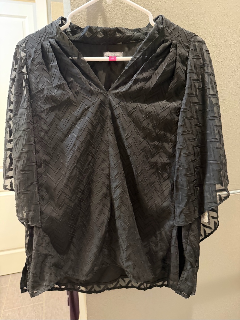 Vince Camuto Black Textured V-Neck Blouse